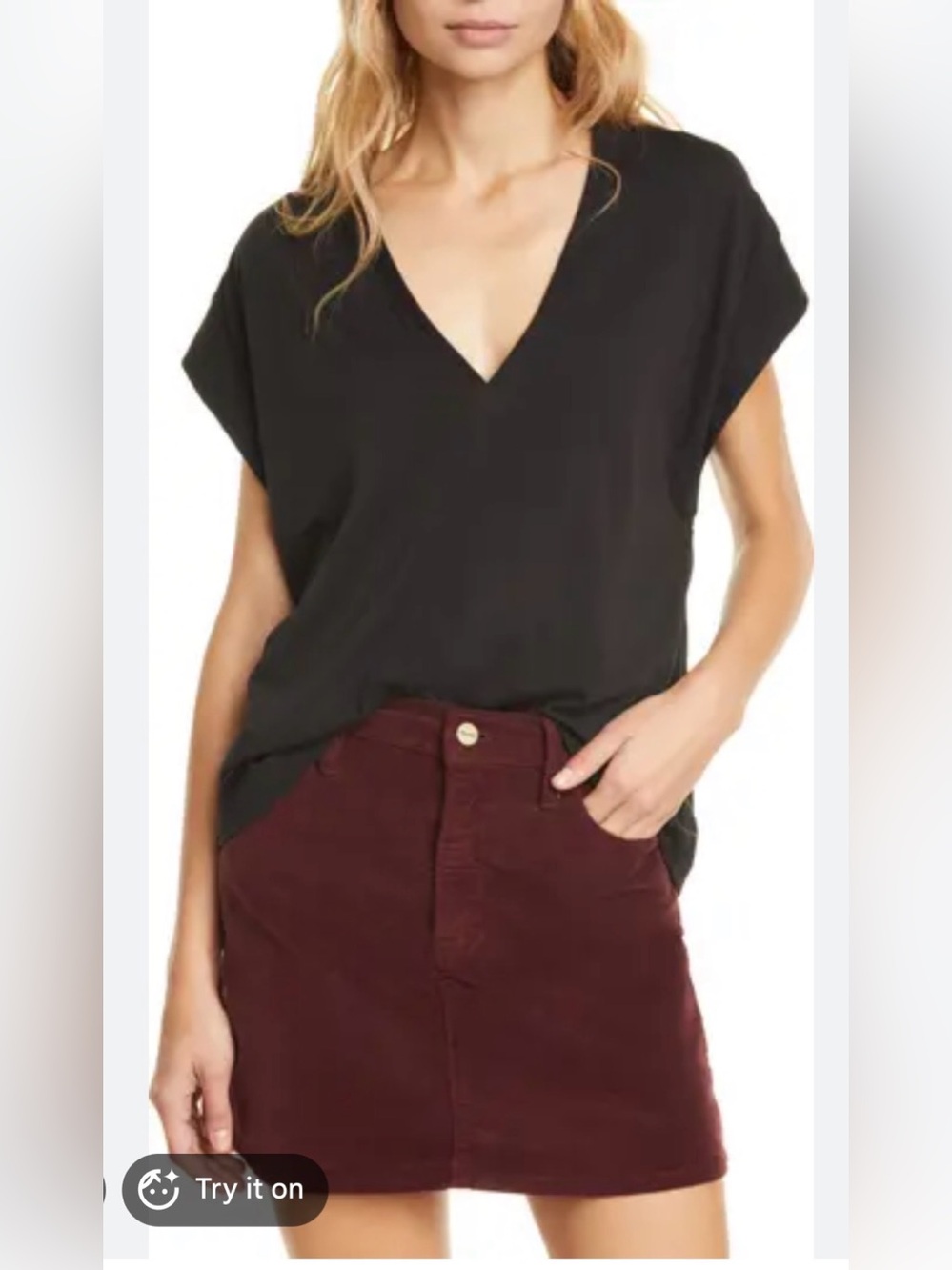 FRAME Le Mid Rise V Neck Muscle Tee Small Black Organic Pima Cotton